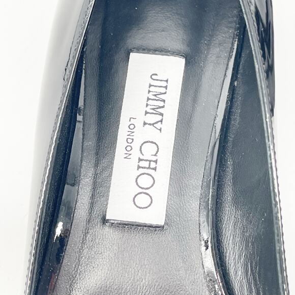 Jimmy Choo Black Patent Leather Ravi Crystal Square Toe Ballerina Pumps IT 38 - Picture 8 of 11